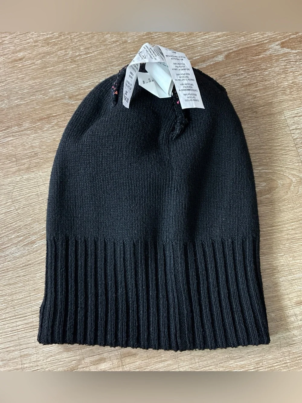 Patagonia Beanie Hat Cap Youth Pink Black Powder Town Pom Ski Ribbed Knit